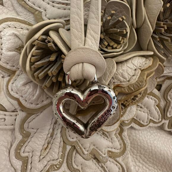 Brighton 3D Floral Appliqué Cream Soft Supple Leather Shoulder Handbag Purse - Picture 7 of 12